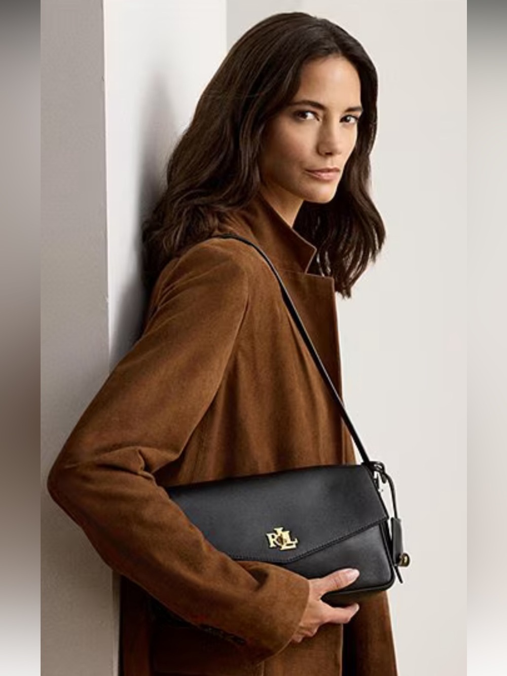 NWT🌷Lauren Ralph Lauren Farrah Nappa Leather Medium Black Shoulder Bag